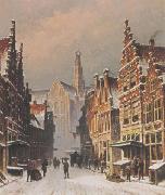 A snowy view of the Smedestraat, Haarlem Eduard Alexander Hilverdink